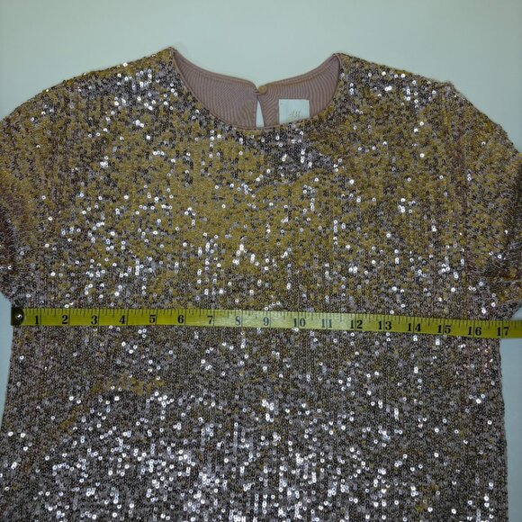 H&M Sequin Crew Neck Top Womens Size XSmall Pink Short Sleeves Cocktail Party - Picture 7 of 8